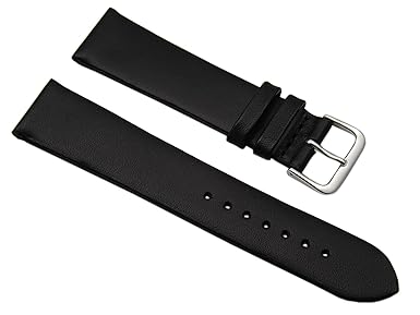 20mm Weiches Kalbsleder Uhrenarmband Schwarz Silberfarbende Dornschließe inkl. Myledershop Montageanleitung