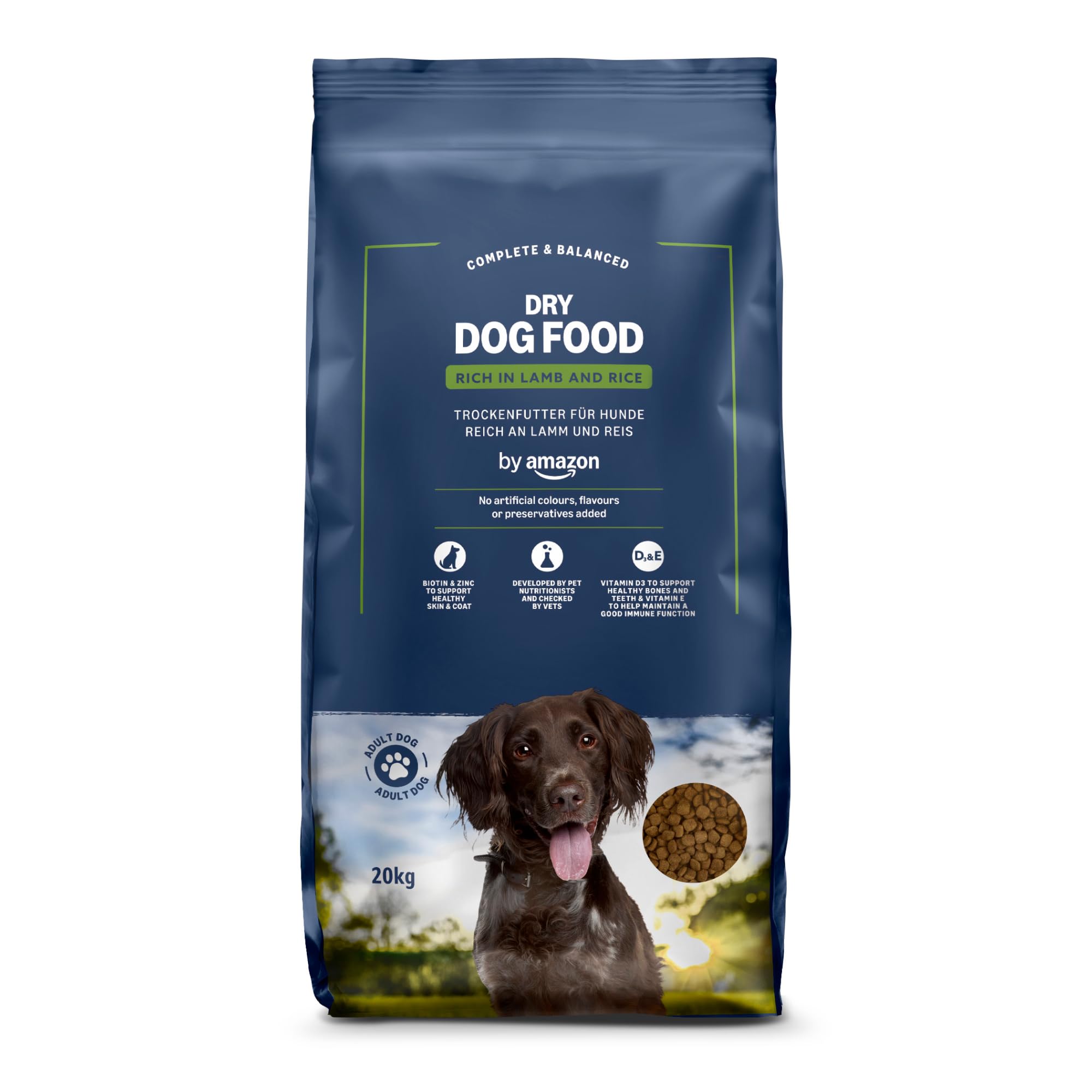 by Amazon - Complete Dry Dog Food for Adult Dogs, Rich in Lamb and Rice, 1 Pack of 20kg