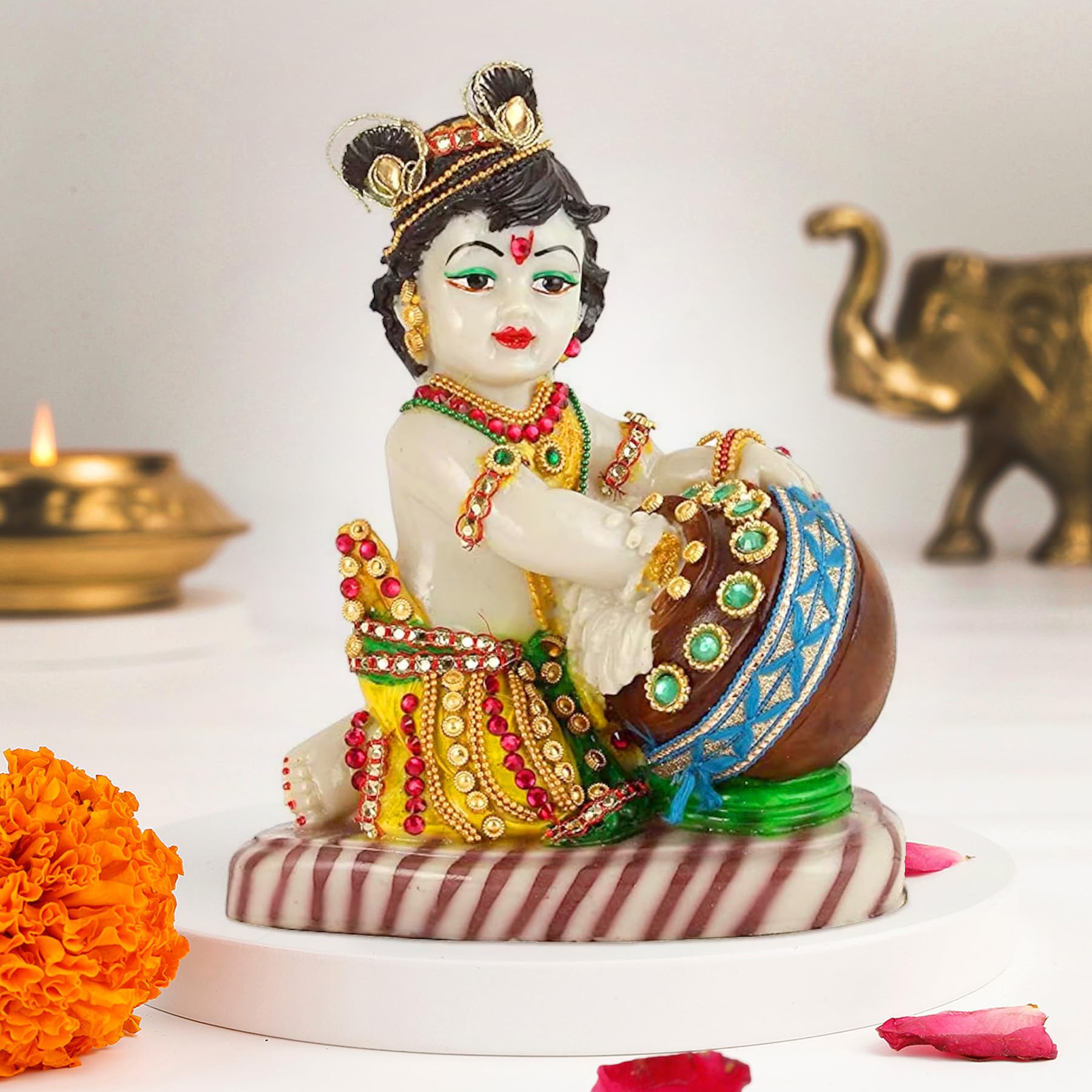 TIED RIBBONS Krishna Statue Hindu God Resin Statue | 7 X 3.5 Inch | Decorative Krishna Idol Figurine for Home Decor, Table Decoration, Pongal Decoration, Indian Return Gifts