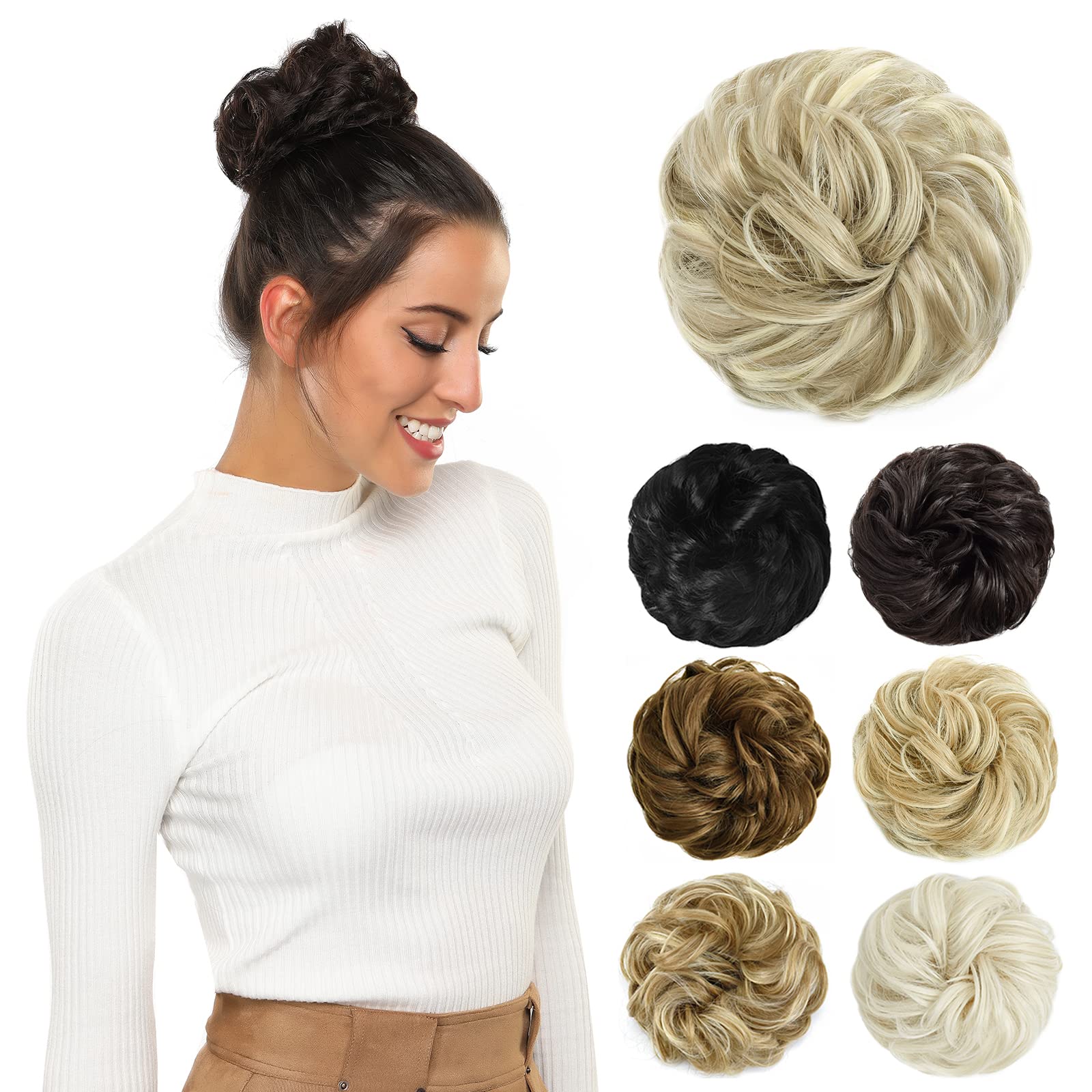 Yamel Messy Bun Hair Pieces for Women Hair Bun Extension Sandy Blonde mix Bleach Blonde Updo Curly Messy Bun Scrunchie