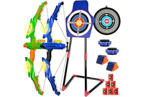 TOY Life 2 Pack Bow and Arrow for Kids 4 6 8 12 14 Years Old, Outside Outdoor Toys Games for Kids, Kids Bow and Arrow Set with LED Lights, Archery Set with Standing/Movable Target and 40 Foam Darts