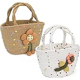 Dicunoy 2 PCS Little Girls Purses, Small Flower Handbags with Handles, Cute Easter Cotton Woven Beach Boho Bags for Princess, Outdoor Activities, Gift
