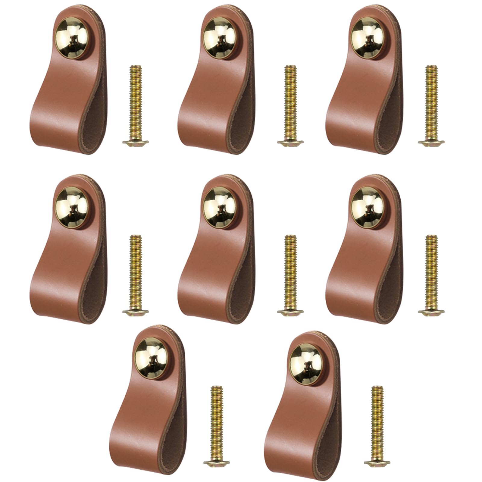 inodiref 8 Pcs Leather Drawer Pulls Leather Handles Cabinet Knob Door Handles with Screws for Cupboard Drawer Pull Knobs Furniture Knobs (Brown)