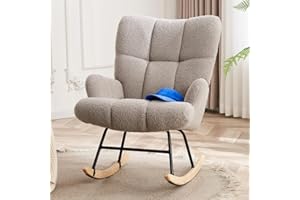 DAICO Nursery Rocking Chair Teddy Upholstered Glider Rocker Chair with Thick Soft Seat High Back Wide Armrest Modern Accent Chair Glider Chair Indoor Comfy Nursery Rocker (Light Grey)