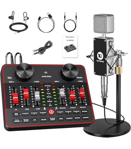 DHQCQL Kit De Podcast, Table De Mixage Pour PC, Microphone Avec Carte