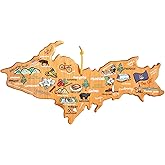 Totally Bamboo Michigan Upper Peninsula State Shaped Cutting Board and Charcuterie Serving Platter with Artwork by Fish Kiss, Includes Hang Tie for Wall Display