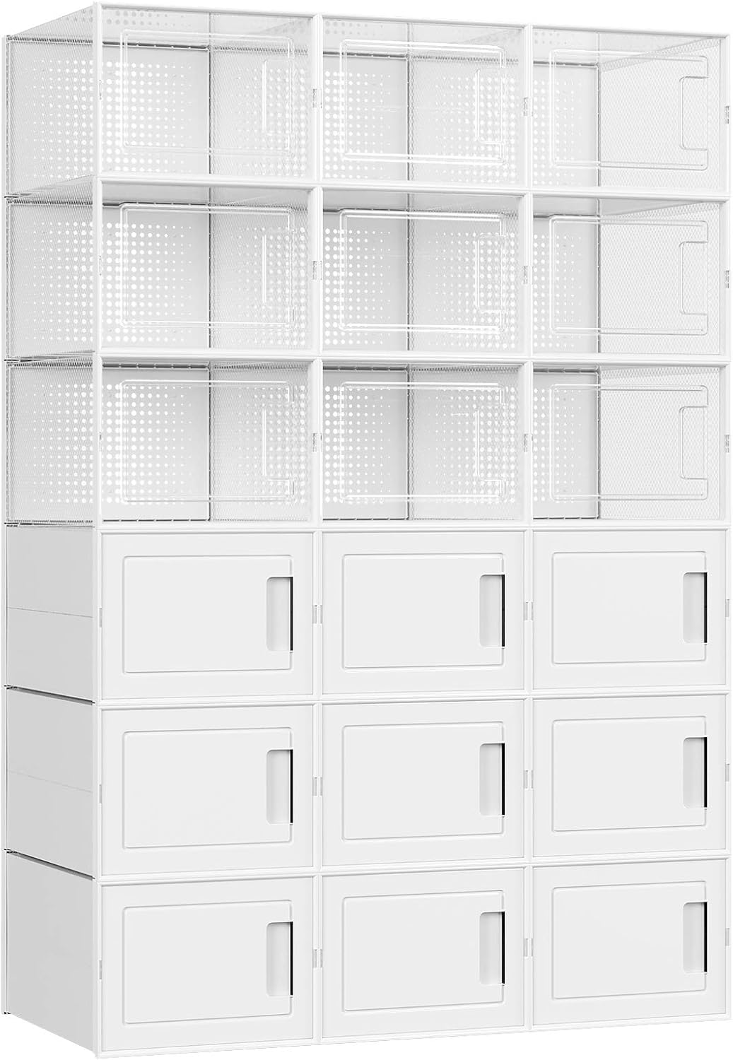 white plastic shoe racks on Home Kitchen Set Of 18 Songmics Plastic Shoe Boxes 9 Transparent Bins And 9 White Bins Ulsp009w01 Shoe Storage Organizers Fit Up To Us Size 9 5 Stackable And Foldable For Sneakers Shoe Organizers