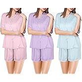 Skicuff 3 Set Women's Silk Pajamas Satin Button Short Sleeve Pjs for Bachelorette Party Bride Bridesmaid Get Ready Outfit