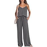 Caracilia Women Summer 2 Piece Lounge Sets Outfits Casual Matching Tank Top Wide Leg Pants Set Travel Beach Vacation Clothes