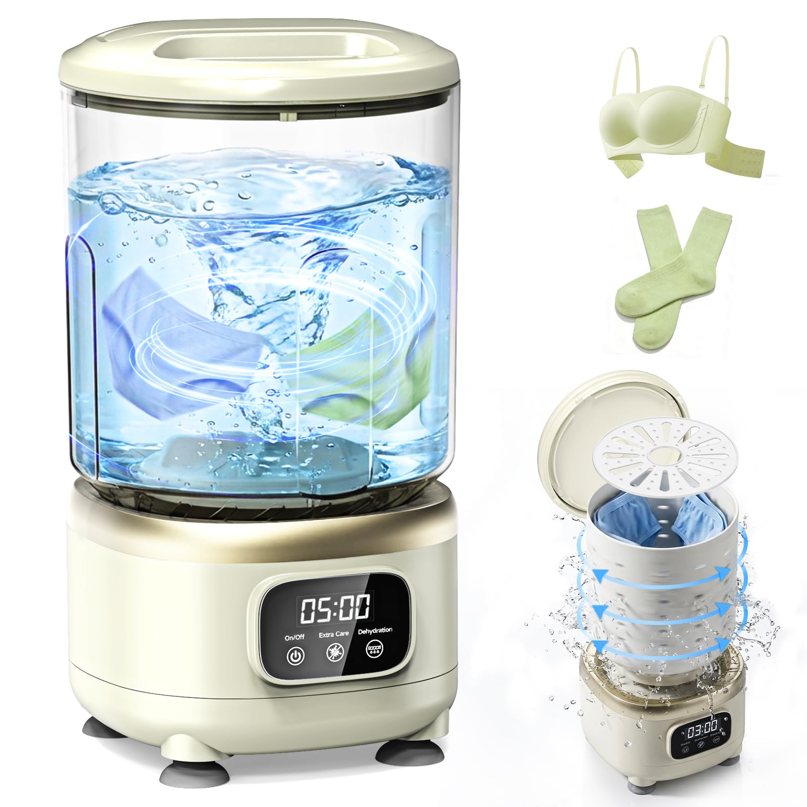 Photo 1 of 2L Mini Washing Machine, Portable Underwear Washer with 3 Modes (5-Min Wash, 5-Min Rinse, 3-Min Spin), Leakproof & Detachable Design, Drain Hose, Deep Cleaning for Underwear, Socks & Baby Items
