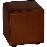 Cortesi Home Bronco Genuine Leather Cube Ottoman, Brown