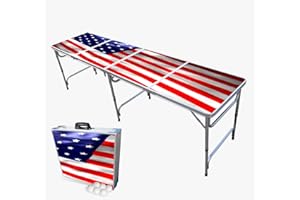 PARTYPONG 8-Foot Folding Pong Table - Choose Table Options (Base, Cup Holes, LED Lights, or Cup Holes & LED Lights) - America Edition