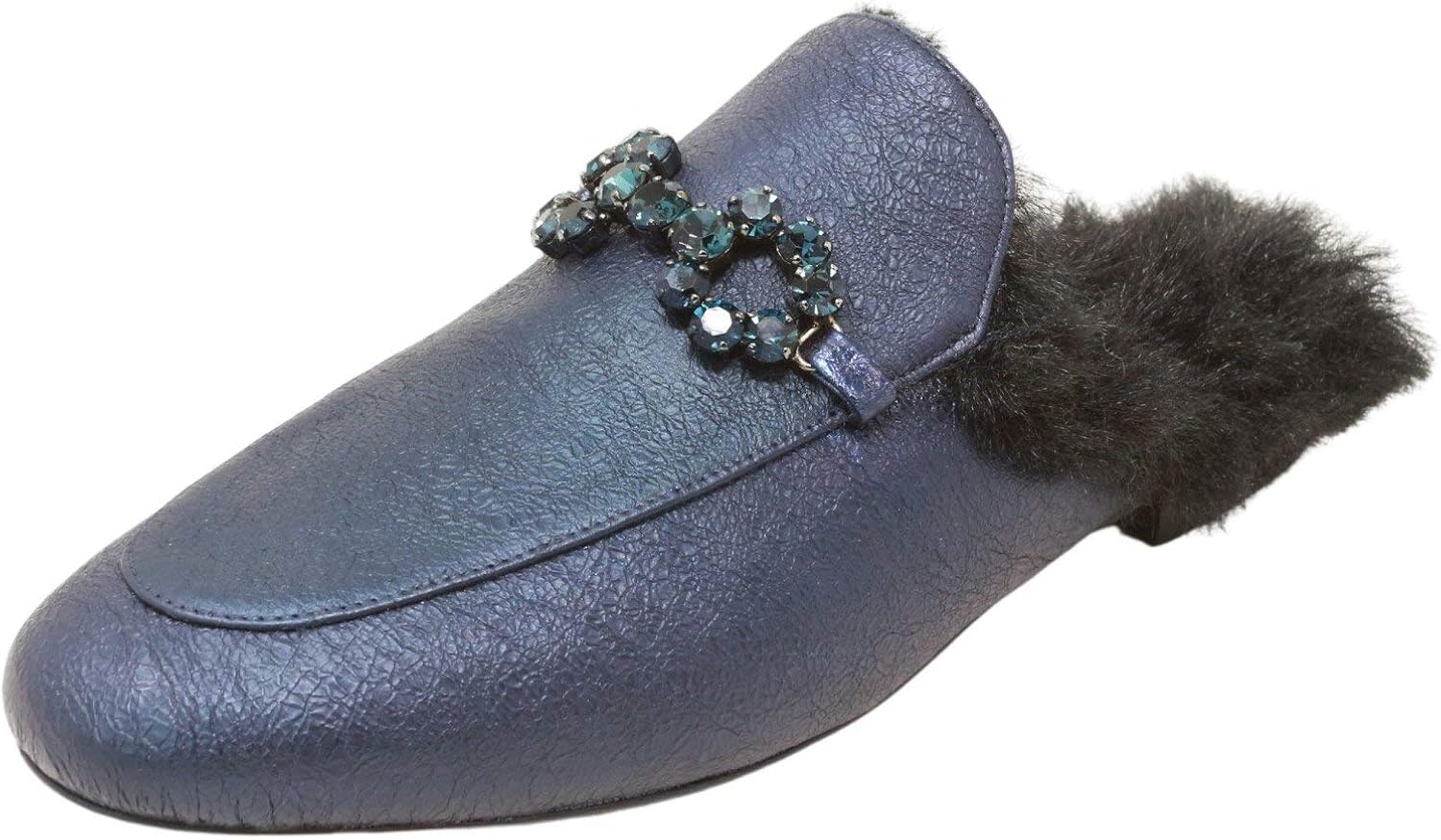 leather fur mules