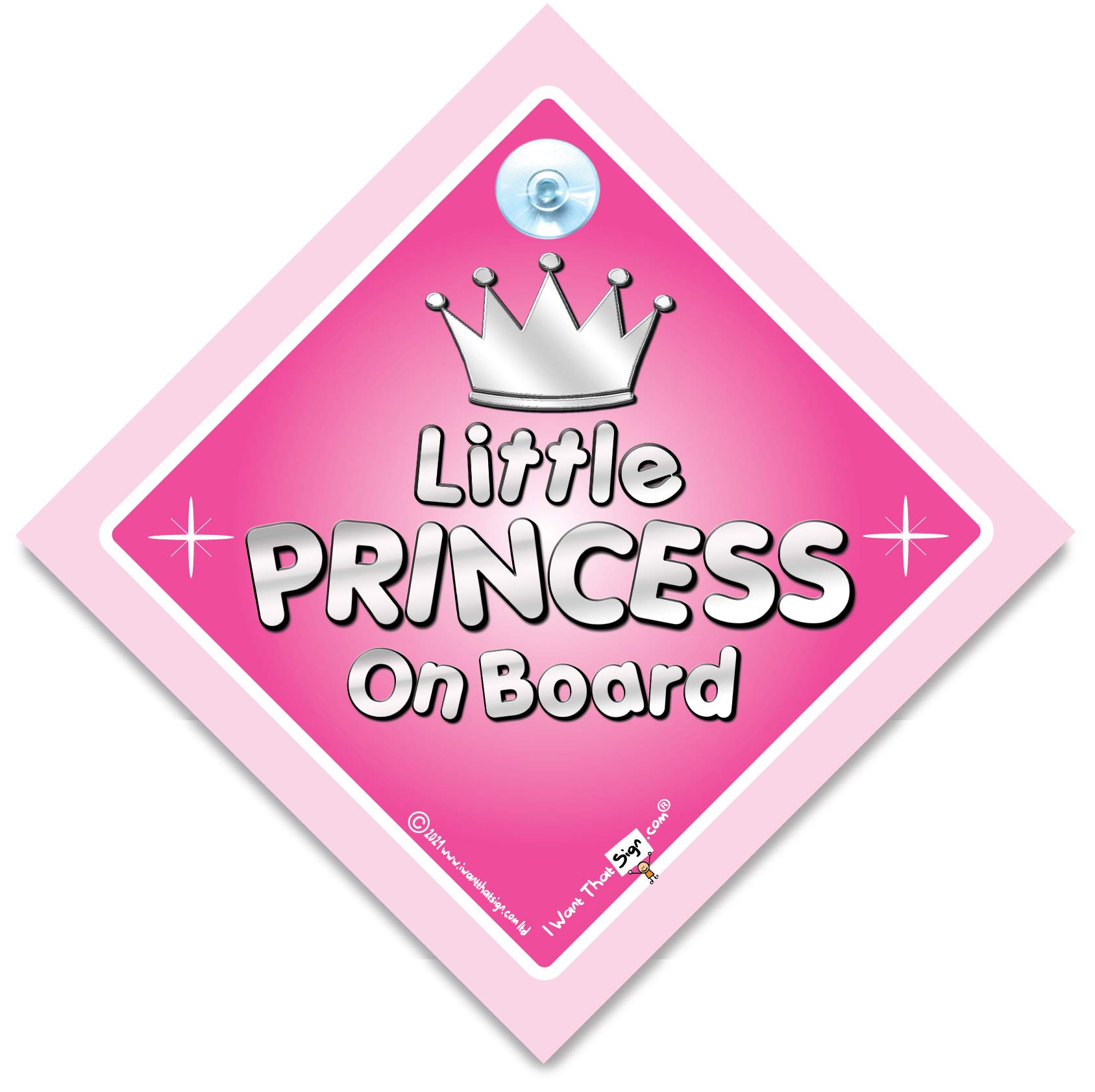 Little Princess on Board Sign, Baby on Board Sign for Princesses, Silver Text Princess Car Sign, Child on Board Car Sign to Deter Tailgating 14cm x 14cm