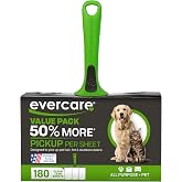 Evercare All Purpose Pet Hair Lint Roller with 2 Refills, 180 Total Sheets, Manual Reusable Sticky Roller for Pet Hair, Green