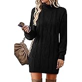 VAFOLY Womens Long Sleeve Turtleneck Sweater Dresses Ribbed Knit Stretchy Midi Casual Dress