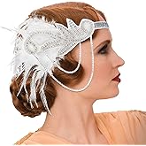 VENOFEN 1920s Flapper Headpiece White Feather Flapper Headband Great Gatsby 20s Headpiece Roaring 20s Accessories for Women and Girls