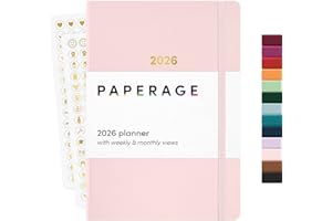 PAPERAGE 2026 Weekly & Monthly Planner, 12 Months (January 2026 - December 2026), 5.6 in x 8 in, Hardcover 2026 Planner with Weekly & Monthly Spreads, Note Pages, Stickers & Back Pocket – Blush