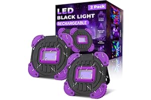 BIUONK Rechargeable Black Light, Cordless 395nm Battery Powered Blacklights for Glow Party, IP65 Waterproof, Body Painting, Fishing, Halloween, Neon Glow Party, Christmas, Gifts, 2 Pack