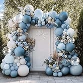 Dusty Blue White Balloon Arch Kit Double Stuffed Pastel Slate Blue White Matte Latex Balloon Garland for Baby Shower Birthday Bridal Wedding Valentines Easter Party