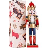 COMBIUBIU 11.2 inch Christmas Decorations Nutcracker Ornaments,Wooden Nutcracker Figures,Festive Collectible Nutcracker Gift forTable Desktop Fireplace Thanksgiving Christmas Decor（Red)