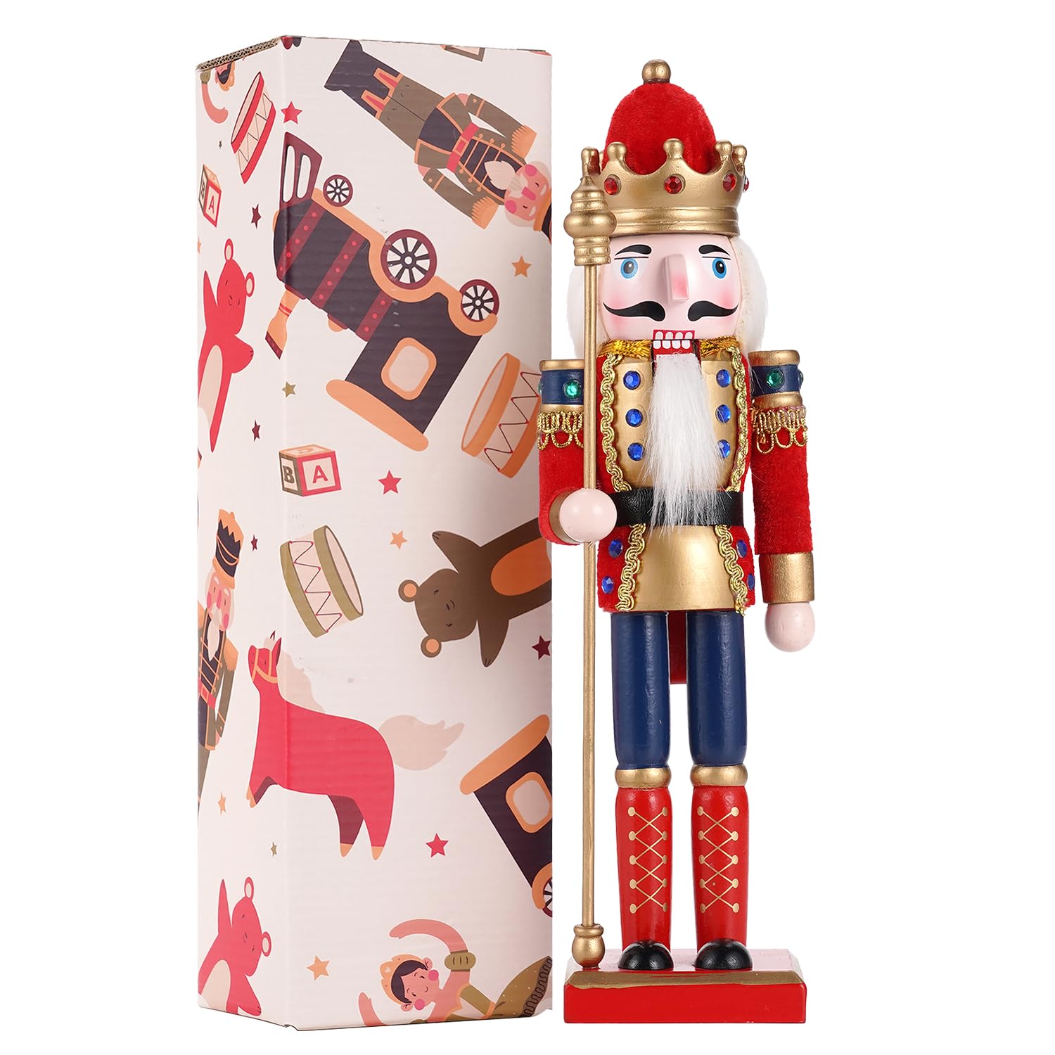 COMBIUBIU Christmas Decorations Wooden Nutcracker,30CM Traditional Festive Collectible Figures for Holiday Party Tabletop Fireplacefor - Christmas Decor Xmas Gift(red) — image 1