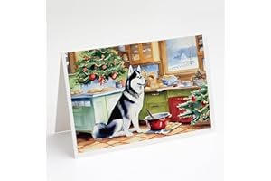 Caroline's Treasures DAC3884GCA7P Siberian Husky Christmas Cookies Greeting Cards Pack of 8 Blank Cards with Envelopes Whimsical A7 Size 5x7 Blank Note Cards