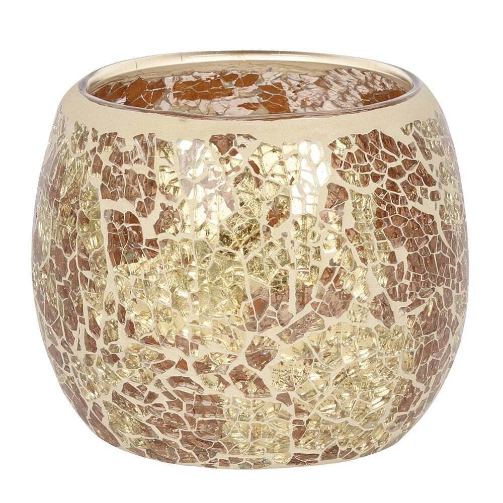 Large Candle Holder | Crackle Glass | 1 Piece | Gold | 9.5 cm x 10 cm x 10 cm