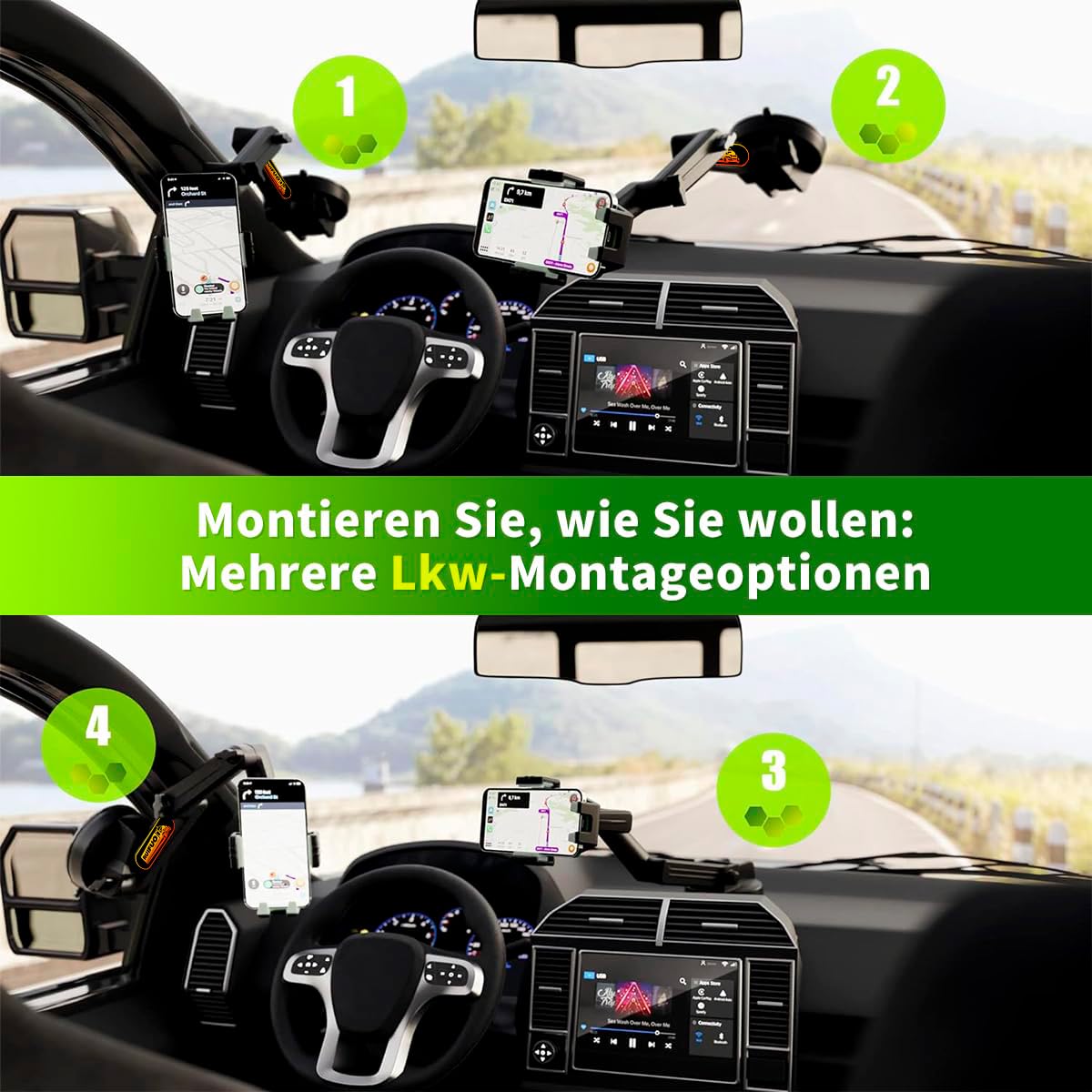 Handyhalterung LKW Man Handyhalterung Auto Handy halterung für LKW,Armaturenbrett Windschutzscheibe 16,9 Zoll langer Arm, Super Saugnapf & stabil, Kompatibel mit iPhone & Samsung (grün, Handyhalter) 7