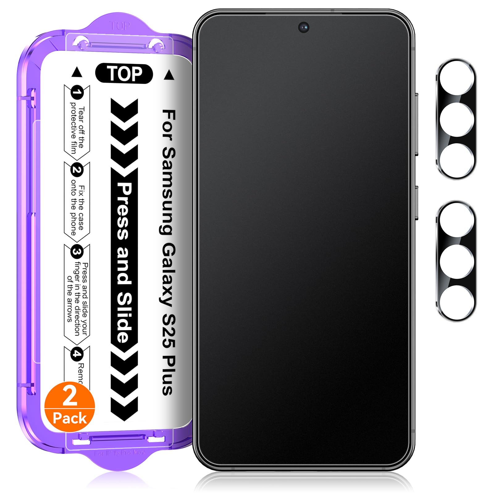 Ksleri 2 Pack for Samsung Galaxy S25+ / S25 Plus [6.7 Inch] Matte Glass Screen Protector + 2 Pack Camera Lens Protector with Easy Installation Kit, Anti-Glare, 0.2mm Tempered Glass