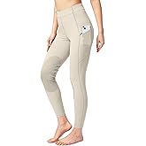 SANTINY Women's Horse Riding Pants with Zipper Pockets Knee-Patch Schooling Tights Equestrian Breeches for Women