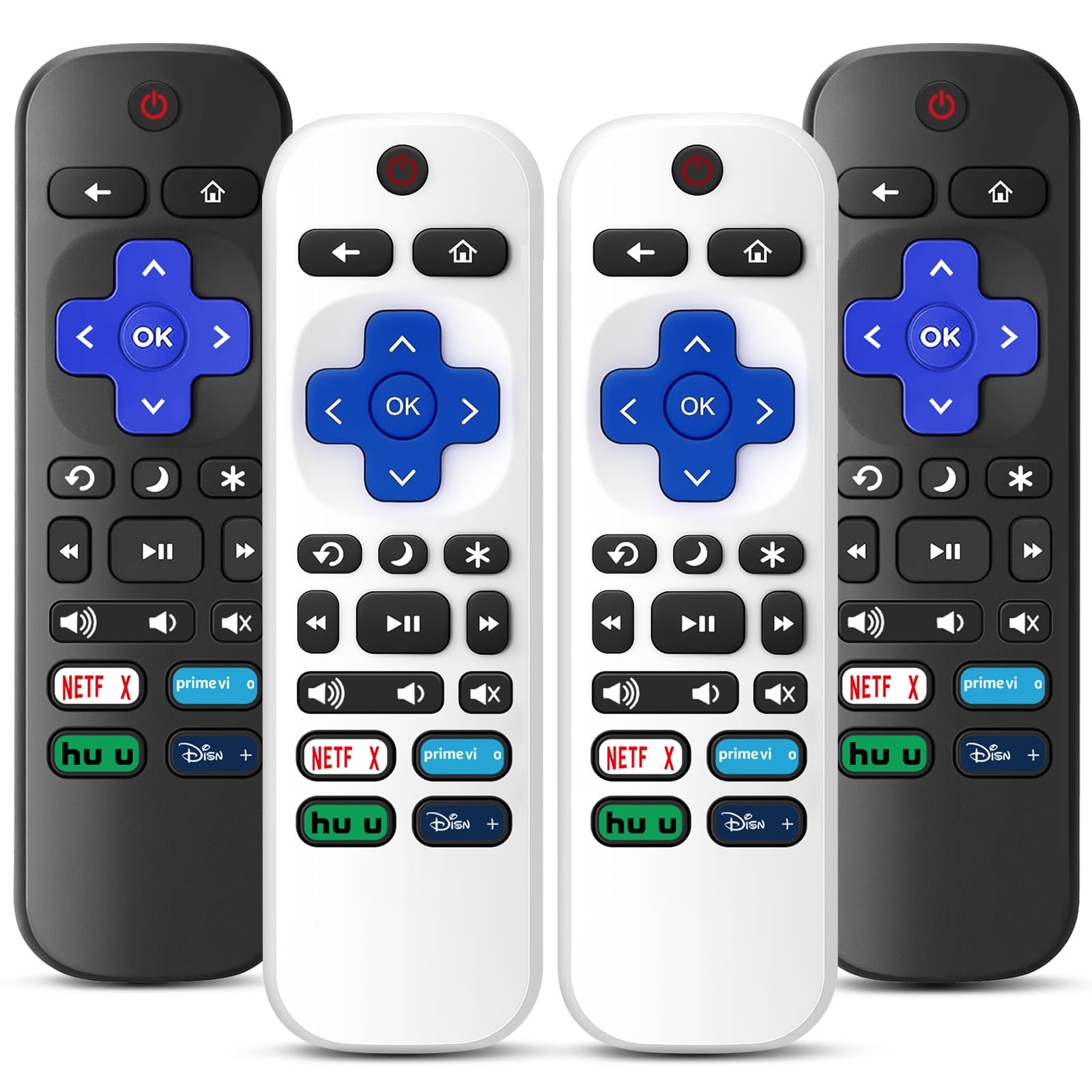 Photo 1 of (Pack of 4) Replacement Remote Control Only for Roku TV, Compatible with All TCL/Hisense/Onn/Sharp/Philips / (Not for Roku Stick, Box or Speaker)(Obsidian Black&Glacier White)