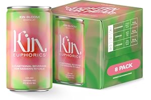 Kin Euphorics Kin Bloom Non-Alcoholic Functional Beverage | All day rosé | Elevate Your Mind & Spirit | Prebiotic | L-Theanine, Schisandra, Damiana | Strawberry, White Grape, Oak, Rosemary Citrus | Ready to Drink | 8 Fl Oz (8pk)