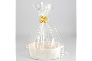 JUNBOLE Baby Gifts Basket Empty with Gifts Bag and Bow 13”x10”x5” Cute Gifts Basket to Fill Easter Basket Birthday Basket Small Woven Cotton Rope Basket Baby Toy Basket large white