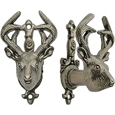 SZCO Deer Head Sword Hanger Wall Mount &ndash; 4&rdquo; Cast Metal Expandable Display Hook for Swords, Guns, Daggers, Axes &ndash; Rustic Pewter Finish Weapon Holder &ndash; Adjustable Brackets with Screws &ndash; 2 Pack