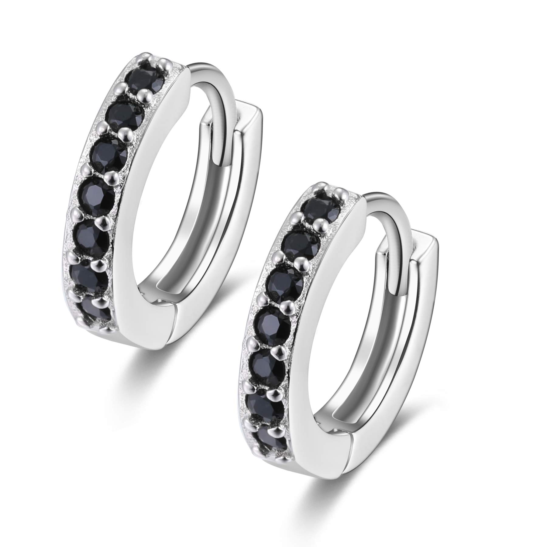 Top Upper Ear Cartilage Earrings Hoops Hinged Clicker 925 Sterling Silver Small Tiny Huggie Hooped Earrings Sleeper 11mm Black