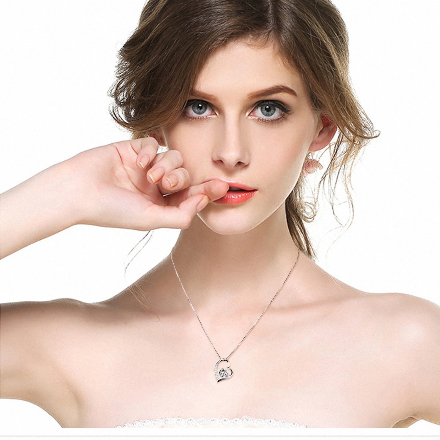 J.Vénus Damen Schmuck, Halskette Silber mit Herz Anhänger 925 Sterling Silber Zirkonia 45cm / Kette, Schmuck mit Etui (ewige Liebe - weiß)