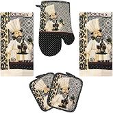Lobyn Value Packs Kitchen Towel 5 Piece Linen Set 2 Towels 2 Pot Holders 1 Oven Mitt (Chef)
