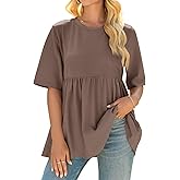 Cicy Bell Womens Summer Babydoll Tops Oversized Short Sleeve Crewneck T Shirts Peplum Casual Loose Blouse