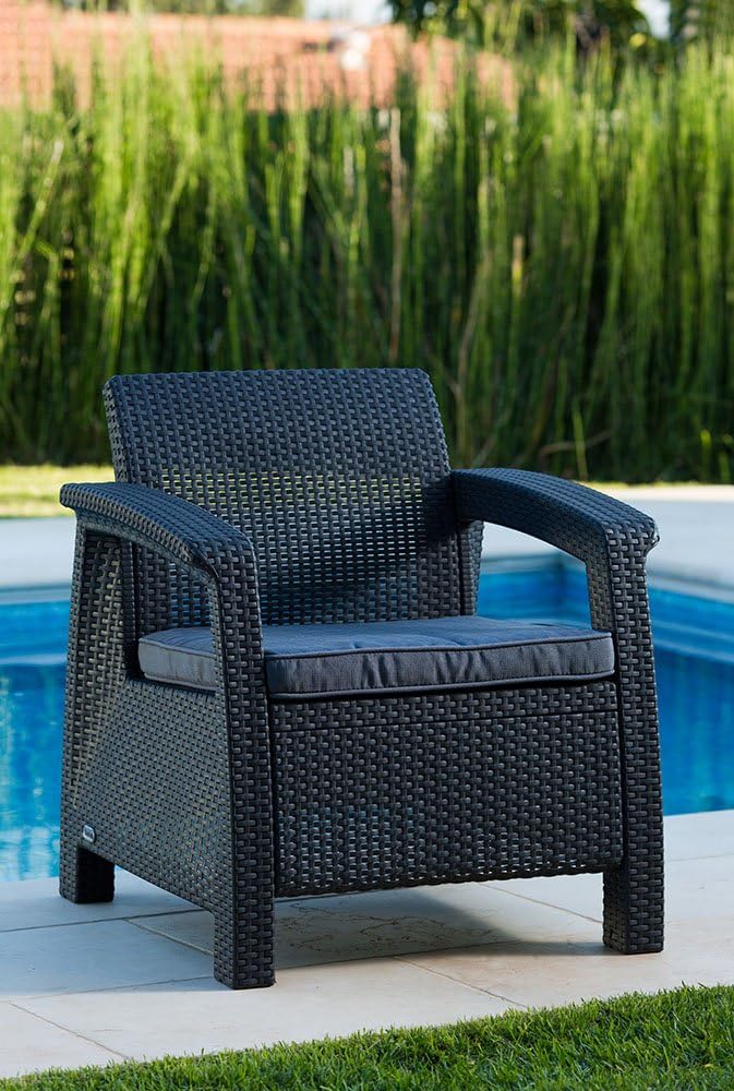 Keter Chair for Outdoor Seating with Washable Cushion-Perfect for Balcony, Deck, and Poolside Furniture Sets, 29.50 x 27.60 x 31.10 IN, Grey : Garden & Outdoor