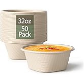 Homestockplus 32 Oz Deep Disposable Bowl, Paper Bowls Disposable Heavy Duty Compostable Bowls, Eco-friendly Sugarcane Bagasse Biodegradable Bowl for Soup, Salad, Dessert [50 Pack]
