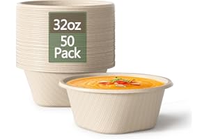 Homestockplus 32 Oz Deep Disposable Bowls Paper Bowls Disposable Heavy Duty Compostable Bowls, Eco-friendly Sugarcane Bagasse Biodegradable Bowls for Soup, Salad, Dessert [50 Pack]