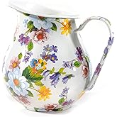 MACKENZIE-CHILDS Enamel Pitcher with Spout for Water, Cut Flowers, and Home Decor, 3 Quarts, White Flower Market
