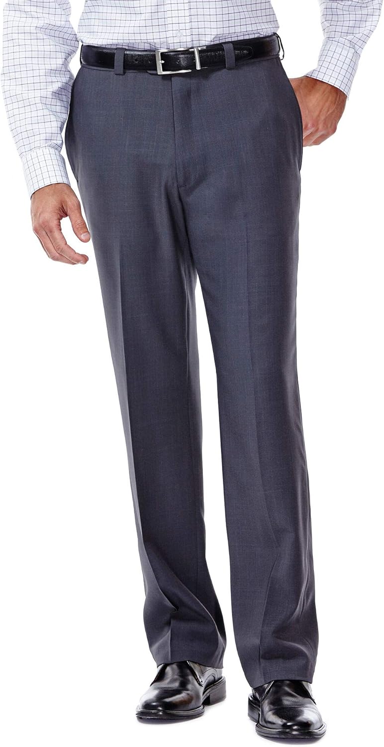Haggar Men's eCLo Stria Expandable-Waist Plain-Front Dress Pant at  Men’s Clothing store: Mens Dress Pants Flat Front