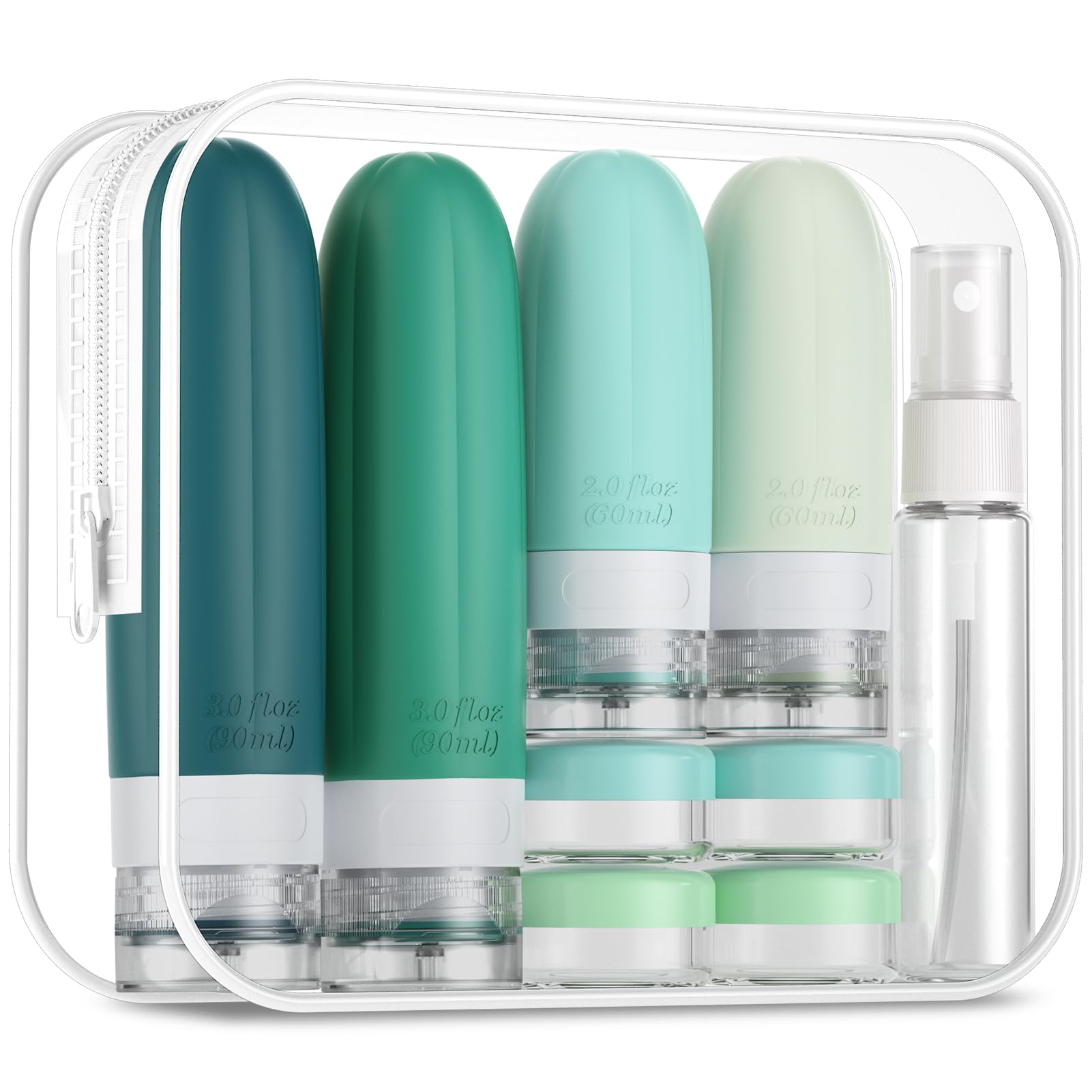 Gemice 16 Pack Travel Bottles Set, CAA Approved Leak Proof Silicone Squeezable Containers for Toiletries, Refillable Accessories 60ml 90ml for Conditioner, Shampoo, Lotion & Body Wash (BPA Free)