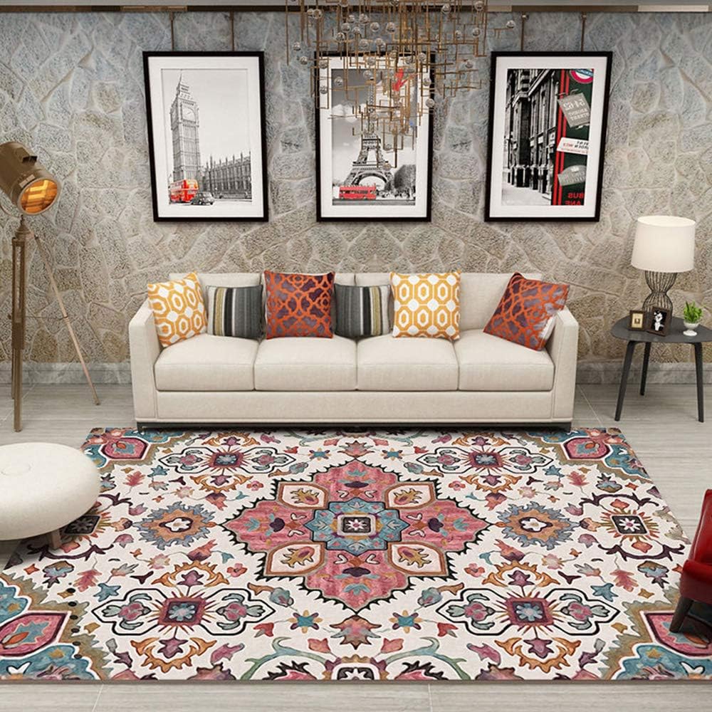Country Style Floral Area Rug for Living Room Non-Slip Soft Shaggy Carpet Indoor Bedroom Rugs 17.7 x 45.3IN