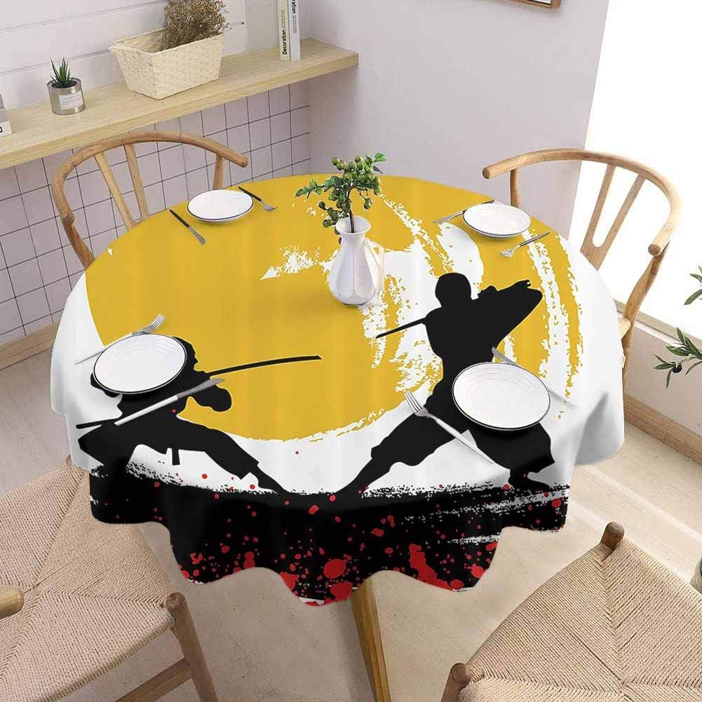 DILITECK Japanese Decor Restaurant Round Tablecloth Watercolor Style Silhouette of Warrior Ninjas in The Moonlight Medieval Battle Round Table Diameter 63 Red Black Yellow