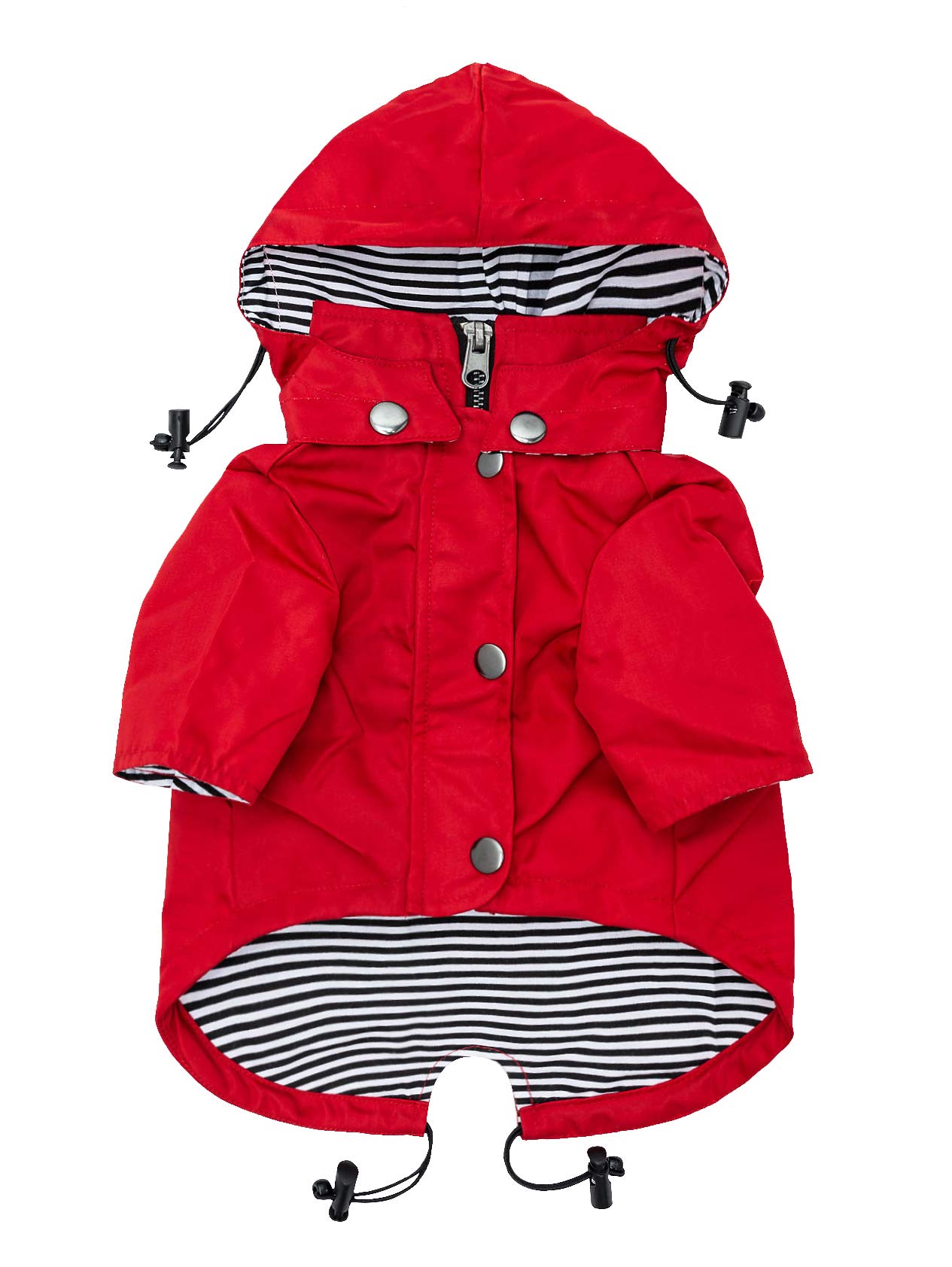 Ellie Dog Wear Zip Up Red Dog Raincoat with Reflective Buttons, Pockets, Water Resistant, Adjustable Drawstring, Removable Hoodie - Size XS to XXL Available - Stylish Premium Dog Raincoats (XL)