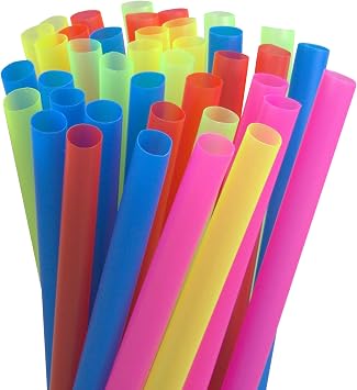 [500 Pack] Bubble Tea Straws 8.5 Inch Long - Assorted Neon Wide Plastic Drinking Straws, Unwrapped BPA Free Disposable Reusable for Iced Cold Drink Boba Milkshake Cocktail Smoothie Slushie Fruit Juice