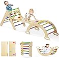 Olakids Pikler Triangle Set 7 in 1 Climbing Toys for Toddlers 1-3 Inside Foldable Wood Montessori Jungle Gym with Ramp Ladder Arch Slide Baby Climber Indoor Playground